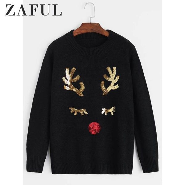 women's sweaters zaful christmas sequined elk sweater for women crew neck long sleeve black textured ladies pullovers autumn, White;black
women's sweaters zaful christmas sequined elk sweater for women crew neck long sleeve black textured ladies pullovers autumn, White;black