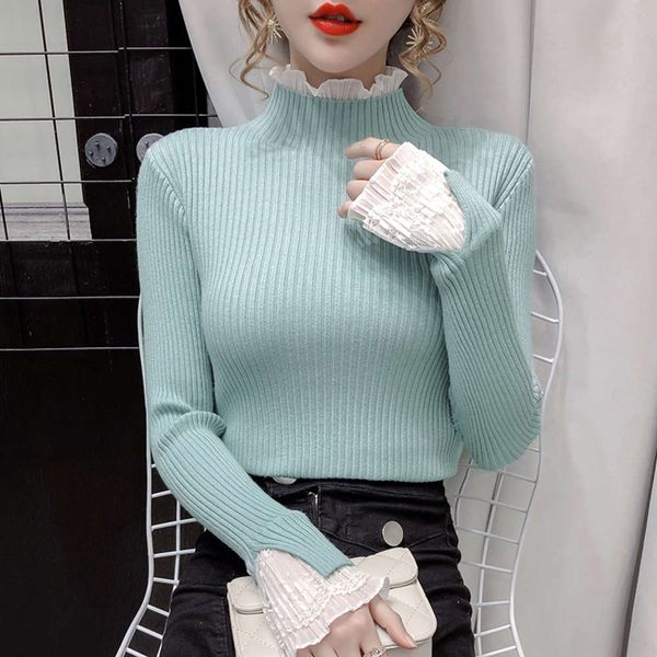 half high neck slim fit sweater 2021 autumn winter new sweater women's korean pullover splicing lace bottomed shirt top
half high neck slim fit sweater 2021 autumn winter new sweater women's korean pullover splicing lace bottomed shirt top