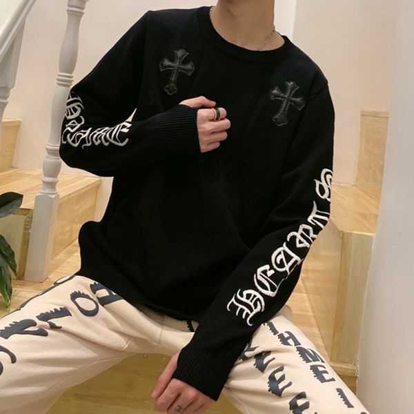 new sanskrit alphabet embroidered cross wool knitted sweater with high version ch kro for men and women, Black
new sanskrit alphabet embroidered cross wool knitted sweater with high version ch kro for men and women, Black