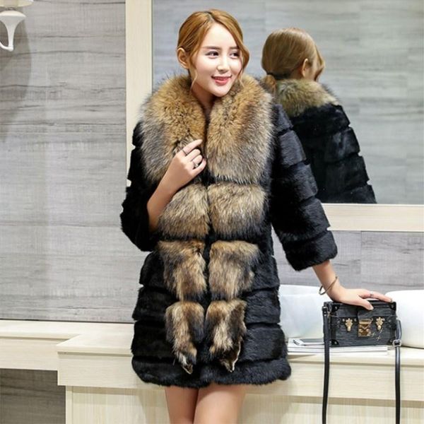 women's fur & faux hair original coat with raccoon animals sleeved winter fat animal jacket women long, Black
women's fur & faux hair original coat with raccoon animals sleeved winter fat animal jacket women long, Black