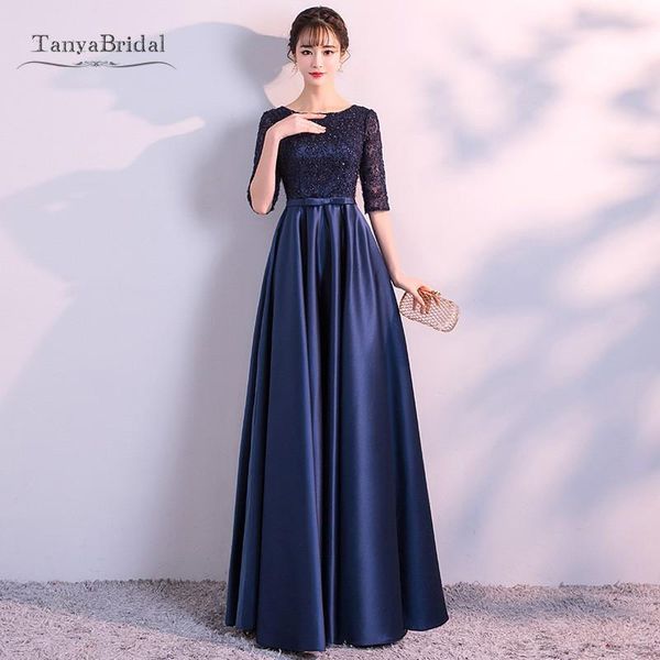 party dresses 2021 long formal evening elegant lace satin navy blue vestidos women gown, White;black
party dresses 2021 long formal evening elegant lace satin navy blue vestidos women gown, White;black