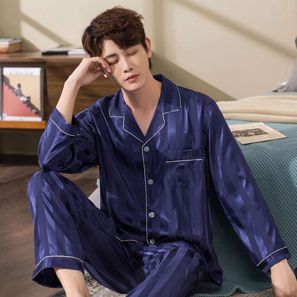 men's spring and autumn long sleeve trousers two piece printed cardigan ice silk pajamas korean striped home wear, Black;brown
men's spring and autumn long sleeve trousers two piece printed cardigan ice silk pajamas korean striped home wear, Black;brown