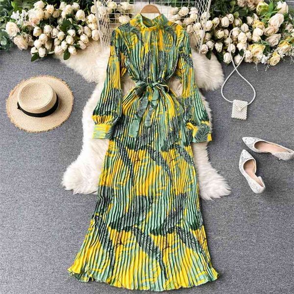 women dress spring autumn stand full print vintage pleated long dressers slim fashion elegant chic wild vestidos 210531, Black;gray
women dress spring autumn stand full print vintage pleated long dressers slim fashion elegant chic wild vestidos 210531, Black;gray
