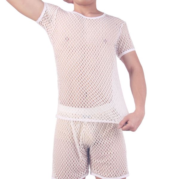 Sexy Men Underwear Sets Mesh Undershirt Short Sleeve T-shirts Trunk Trousers Suits Breathable Male Fitness Gym Nightwear Sets, Red shorts
Sexy Men Underwear Sets Mesh Undershirt Short Sleeve T-shirts Trunk Trousers Suits Breathable Male Fitness Gym Nightwear Sets, Red shorts