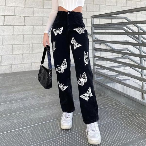 gothic butterfly print denim pants streetwear fashion high waist casual outfits black jeans trouser capris, Black;white
gothic butterfly print denim pants streetwear fashion high waist casual outfits black jeans trouser capris, Black;white