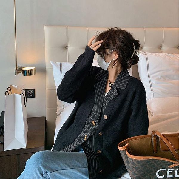 women's suits & blazers autumn 2021 fake two-piece coat cardigan women loose lazy design feeling long sleeve notced collar balzers, White;black
women's suits & blazers autumn 2021 fake two-piece coat cardigan women loose lazy design feeling long sleeve notced collar balzers, White;black