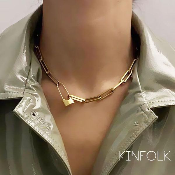 pendant necklaces kinfolk lock pendants punk for women gold color hollow chain personality female neck jewelry gothic decoration, Silver
pendant necklaces kinfolk lock pendants punk for women gold color hollow chain personality female neck jewelry gothic decoration, Silver