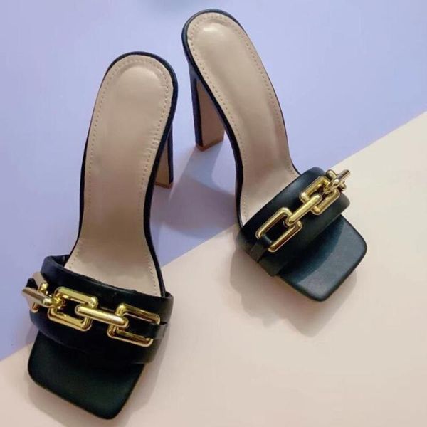 slippers summer elegant women's fashion metal chain decoration high heels mules slides square toe ladies shoes zy901, Black
slippers summer elegant women's fashion metal chain decoration high heels mules slides square toe ladies shoes zy901, Black