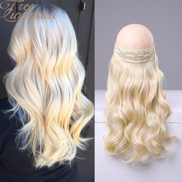 synthetic wigs oman blonde invisible wire no clips in fish line secret women hair long wavy heat resistant hairpiece, Black
