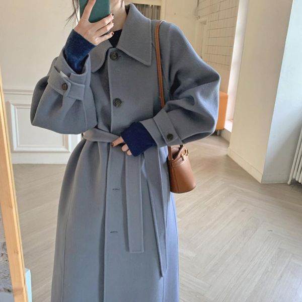 women's wool & blends mid-length woolen coat winter korean style loose overcoat thickened single breasted casual oversize parkas, Black
women's wool & blends mid-length woolen coat winter korean style loose overcoat thickened single breasted casual oversize parkas, Black