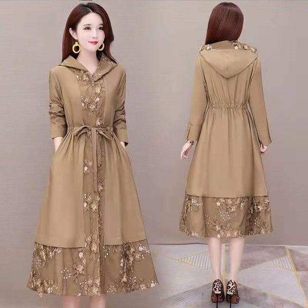 women's trench coats vintage autumn coat women lace trim spliced khaki contrast color patchwork embroidery windbreaker oversize, Tan;black
women's trench coats vintage autumn coat women lace trim spliced khaki contrast color patchwork embroidery windbreaker oversize, Tan;black
