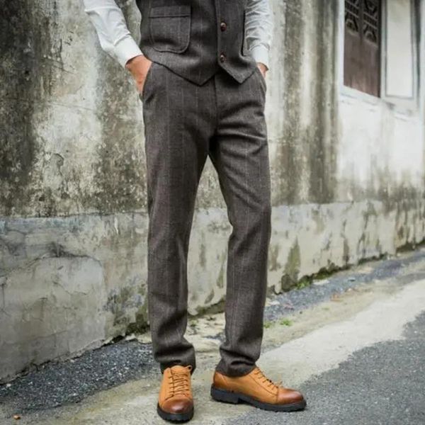 men's suits & blazers men trousers gray plaid herringbone tweed pants male gentleman retro casual business long for wedding groommen cl, White;black 
men's suits & blazers men trousers gray plaid herringbone tweed pants male gentleman retro casual business long for wedding groommen cl, White;black