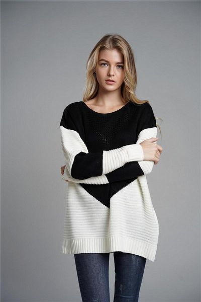 women's sweaters autumn and winter fashionable loose splicing knit sweater female, White;black
women's sweaters autumn and winter fashionable loose splicing knit sweater female, White;black