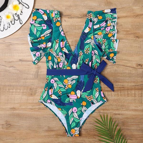 40#leaf print bikini ruffle women swimsuit with belt sprint siamese v neck beach swimwear backless monokini maillot women's, White;black
40#leaf print bikini ruffle women swimsuit with belt sprint siamese v neck beach swimwear backless monokini maillot women's, White;black