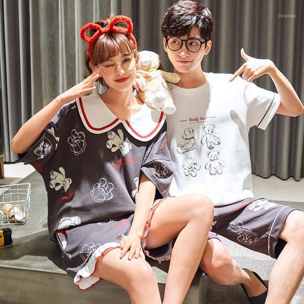 men's sleepwear couple cute doll collar cartoon little bears print women pajamas set round neck lover homewear summer cotton plus size, Black;brown
men's sleepwear couple cute doll collar cartoon little bears print women pajamas set round neck lover homewear summer cotton plus size, Black;brown