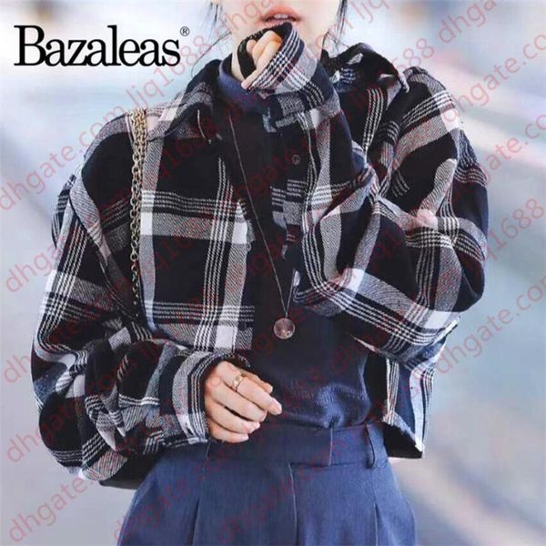 bazaleas chic center buttons women crop punk tartan black print blouses fashion turn down collar cropped blouse, White
bazaleas chic center buttons women crop punk tartan black print blouses fashion turn down collar cropped blouse, White