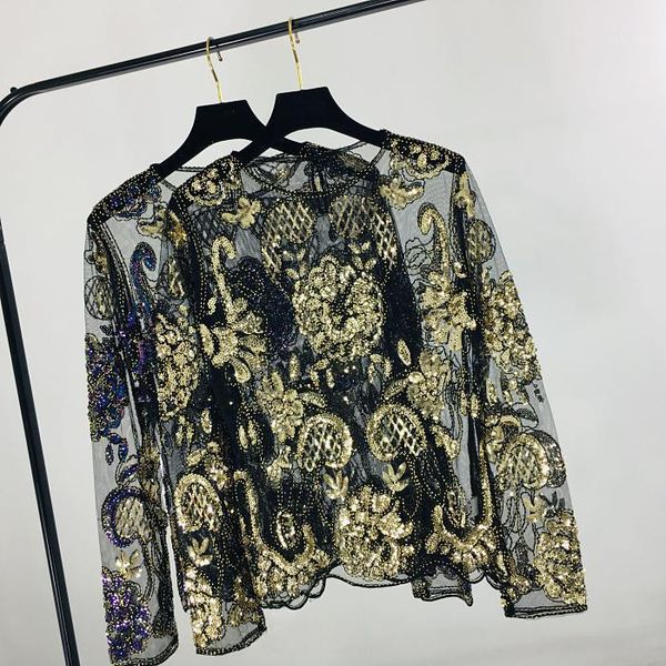 women mesh hollow out splicing nail beading flowers pullover shirt female slim long sleeve blouse ladies sequined suits women's blouses, White
women mesh hollow out splicing nail beading flowers pullover shirt female slim long sleeve blouse ladies sequined suits women's blouses, White
