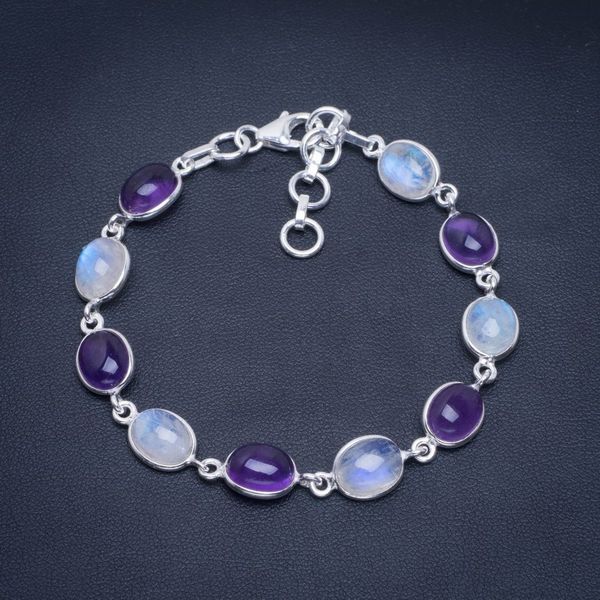 natural rainbow moonstone and amethyst handmade unique 925 sterling silver bracelet 7-8" b4358, Golden;silver
natural rainbow moonstone and amethyst handmade unique 925 sterling silver bracelet 7-8" b4358, Golden;silver