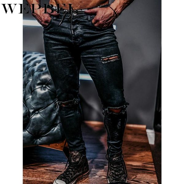 mandylandy men autumn winter pants distressed long denim trouser ripped leg hole pencil jeans male slim fit destroyed jeans pant, Blue 
mandylandy men autumn winter pants distressed long denim trouser ripped leg hole pencil jeans male slim fit destroyed jeans pant, Blue