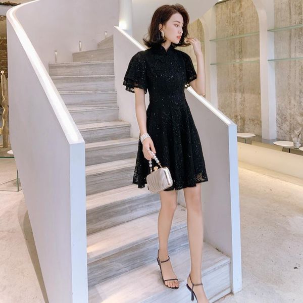 casual dresses women's 2021 summer korean retro collar embroidered cross-fit slim black cheongsam dress, Black;gray
casual dresses women's 2021 summer korean retro collar embroidered cross-fit slim black cheongsam dress, Black;gray