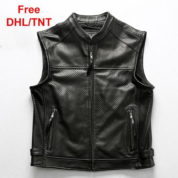 men's vests genuine leather breathable cowhide rock motorcycle biker vest cargo sleeveless jackets coats dhl/tnt, Black;white
men's vests genuine leather breathable cowhide rock motorcycle biker vest cargo sleeveless jackets coats dhl/tnt, Black;white