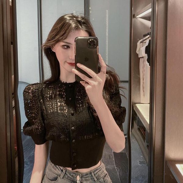 women's blouses & shirts puff sleeve summer lace blouse women o-neck single breasted hollow out chic patchwork cropped floral z595, White
women's blouses & shirts puff sleeve summer lace blouse women o-neck single breasted hollow out chic patchwork cropped floral z595, White