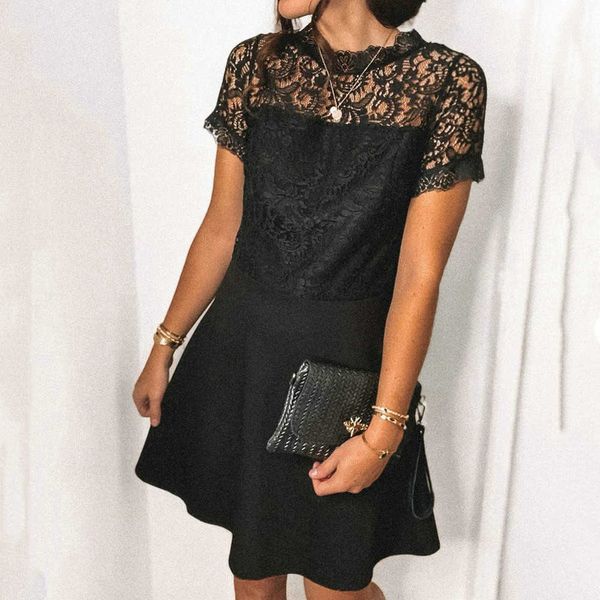 women dresses summer solid lace hollow out see through a-line femme o-neck short sleeve backless slim mini 210526, Black;gray
women dresses summer solid lace hollow out see through a-line femme o-neck short sleeve backless slim mini 210526, Black;gray