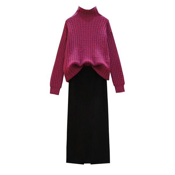 two piece dress half turtleneck twist thickening sweater black skirt women 2 pcs clothing set knitwear outfit vestido loose casual style, White
two piece dress half turtleneck twist thickening sweater black skirt women 2 pcs clothing set knitwear outfit vestido loose casual style, White