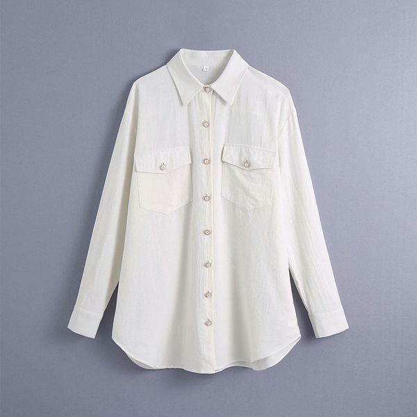 2021 new fashion women's simple casual double pockets pearl buckle loose shirt size xs-l, White
2021 new fashion women's simple casual double pockets pearl buckle loose shirt size xs-l, White