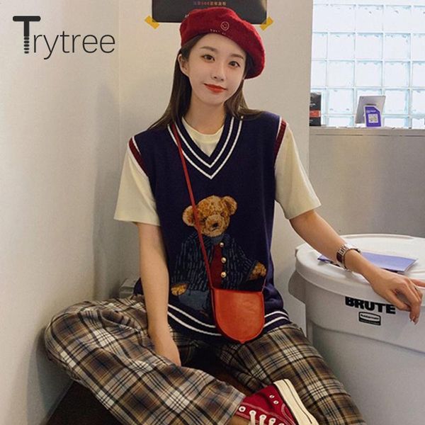 women's sweaters trytree autumn winter women sweater vest casual thin navy fashion young style cartoon bear knitted and, White;black
women's sweaters trytree autumn winter women sweater vest casual thin navy fashion young style cartoon bear knitted and, White;black