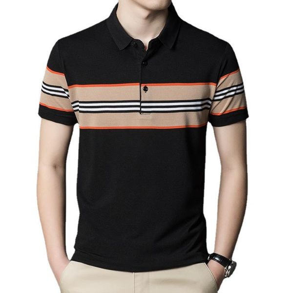 men's polos short-sleeved t-shirt summer casual shirt middle-aged lapel striped thin ice silk cotton top, White;black
men's polos short-sleeved t-shirt summer casual shirt middle-aged lapel striped thin ice silk cotton top, White;black