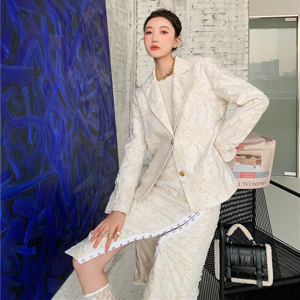 two piece dress women suits blazer and skrit set spring fall vintage jacquard elegant chic loose suit jacket skinny pencil skirt 1255, White
two piece dress women suits blazer and skrit set spring fall vintage jacquard elegant chic loose suit jacket skinny pencil skirt 1255, White