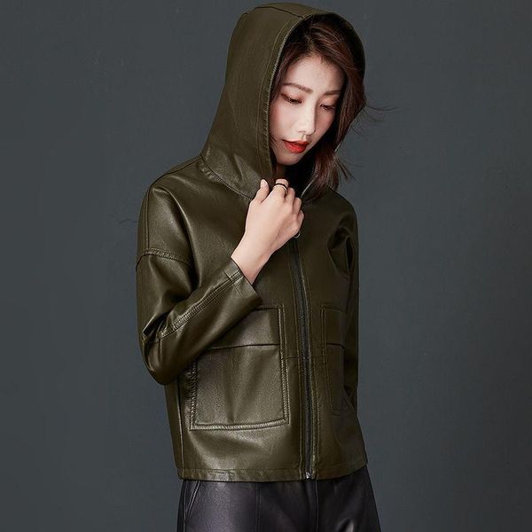 women's leather & faux coat for women 2021 autumn clothing korean style young and middle-aged hooded cardigan loose jacket, Black
women's leather & faux coat for women 2021 autumn clothing korean style young and middle-aged hooded cardigan loose jacket, Black
