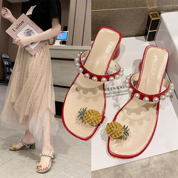 slippers summer trend ladies casual comfortable sweet wind round head pearl color matching flip flops half drag high heels., Black
slippers summer trend ladies casual comfortable sweet wind round head pearl color matching flip flops half drag high heels., Black