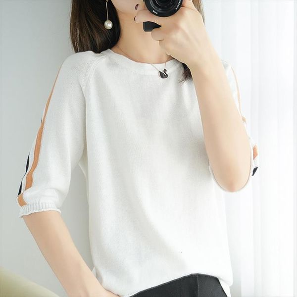 100% cotton women summer sweater casual patchwork o neck short sleeve female pullover knitwear solid elegant chic girls tee, White;black
100% cotton women summer sweater casual patchwork o neck short sleeve female pullover knitwear solid elegant chic girls tee, White;black