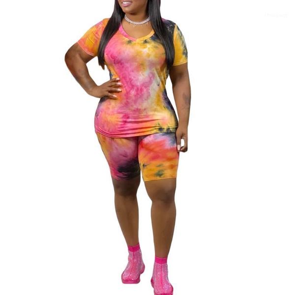 women's tracksuits 2 pcs tie-dye shorts outfits, short sleeve t-shirt + slim elastic wait pants large size sets, Gray
women's tracksuits 2 pcs tie-dye shorts outfits, short sleeve t-shirt + slim elastic wait pants large size sets, Gray