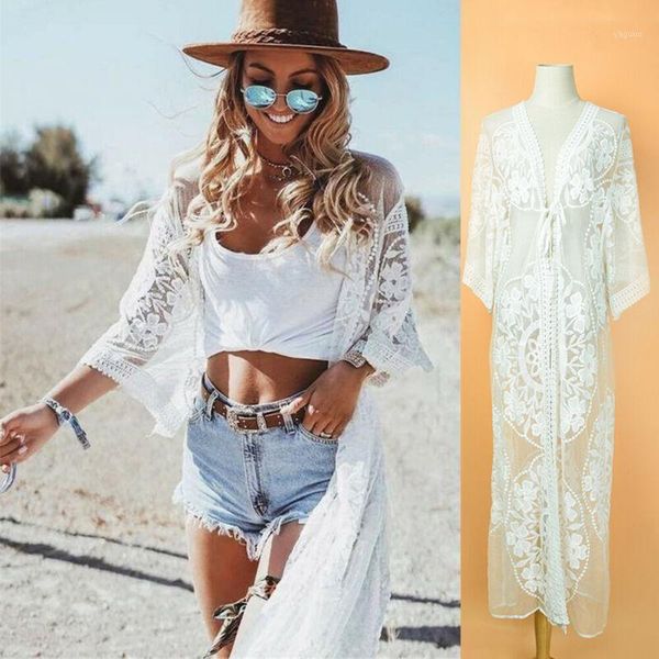 women beach cover-ups swimwear bikini cover up lace kimono oversize solid long see through loose sleeve 2021 women's, White;black
women beach cover-ups swimwear bikini cover up lace kimono oversize solid long see through loose sleeve 2021 women's, White;black