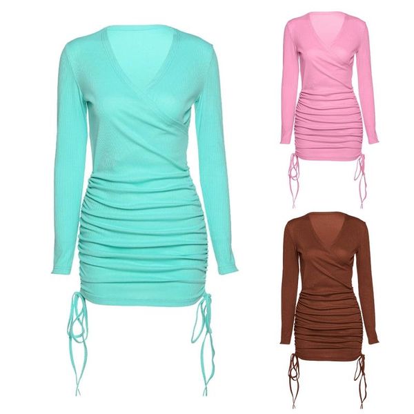 women long sleeve cross wrap v-neck bodycon mini dress neon solid color ribbed ruched side drawstring clubwear, Black;gray
women long sleeve cross wrap v-neck bodycon mini dress neon solid color ribbed ruched side drawstring clubwear, Black;gray