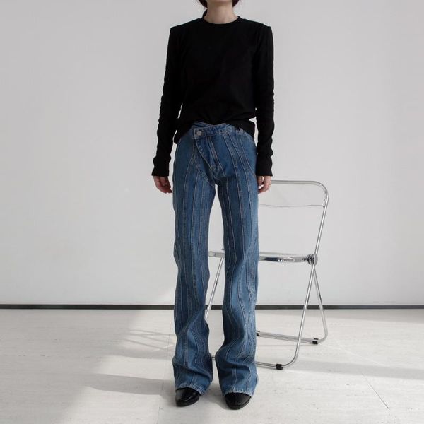 women's jeans weekeep ribbed vintage pleated women fashion patchwork irregular low waisted slim straight long trousers spring 2021, Blue
women's jeans weekeep ribbed vintage pleated women fashion patchwork irregular low waisted slim straight long trousers spring 2021, Blue