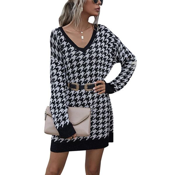 casual dresses women's sweater dress long sleeve v neck houndstooth print loose knit pullover spring fall streetwear outwear, Black;gray
casual dresses women's sweater dress long sleeve v neck houndstooth print loose knit pullover spring fall streetwear outwear, Black;gray