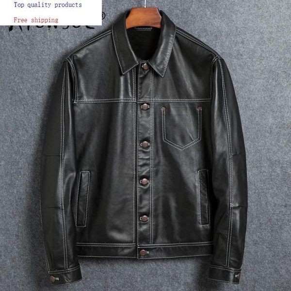 men's leather & faux genuine jacket men short vintage autumn cow jackets and coats motorcycle veste cuir homme 1825 yy286, Black
men's leather & faux genuine jacket men short vintage autumn cow jackets and coats motorcycle veste cuir homme 1825 yy286, Black