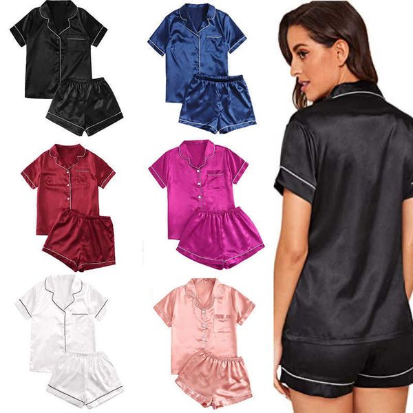 sleepwear silk satin pajamas casual home wear cardigan suit in spring and summer of 2021, Black;red
sleepwear silk satin pajamas casual home wear cardigan suit in spring and summer of 2021, Black;red
