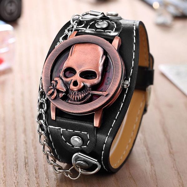 wristwatches 2021 vintage men watches flip cover skull winding leather band quartz watch with chain mannen horloge reloj hombre, Slivery;brown
wristwatches 2021 vintage men watches flip cover skull winding leather band quartz watch with chain mannen horloge reloj hombre, Slivery;brown