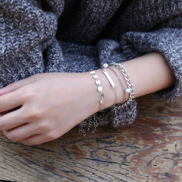 link, chain bohemian style summer four-piece metal bracelet retro personality geometry pearl sh149, Black
link, chain bohemian style summer four-piece metal bracelet retro personality geometry pearl sh149, Black