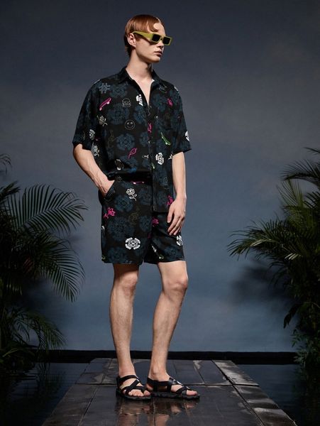 x cheryl teo men floral print slant pocket shorts t2nd#, Black
x cheryl teo men floral print slant pocket shorts t2nd#, Black