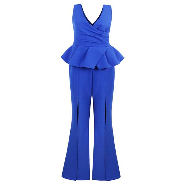 women's jumpsuits & rompers woman modern blue ruffle deep v neck split flared pant long romper overall wide leg patchwork female jumpsu, Black;white
women's jumpsuits & rompers woman modern blue ruffle deep v neck split flared pant long romper overall wide leg patchwork female jumpsu, Black;white