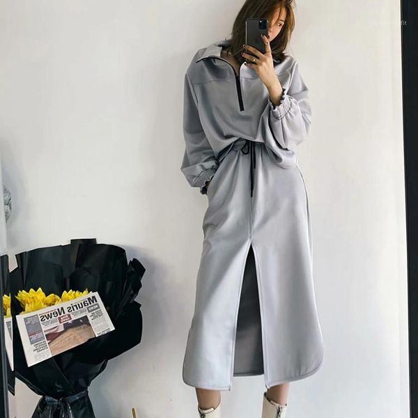 women's suits & blazers spring of 2021 leisure two-piece semi-zippered long-sleeved sweater+high waist strap side split overskirt, White;black
women's suits & blazers spring of 2021 leisure two-piece semi-zippered long-sleeved sweater+high waist strap side split overskirt, White;black