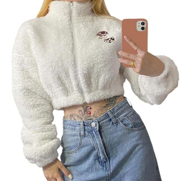 women's wool & blends girls lapel zipper midriff-baring cardigan autumn ladies cartoon animal pattern long sleeve fluffy casual outwea, Black
women's wool & blends girls lapel zipper midriff-baring cardigan autumn ladies cartoon animal pattern long sleeve fluffy casual outwea, Black
