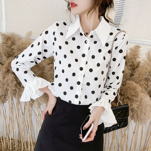 female polka dot blouse printed chiffon korean spring shirt fashions long sleeve 7t77, Black
female polka dot blouse printed chiffon korean spring shirt fashions long sleeve 7t77, Black