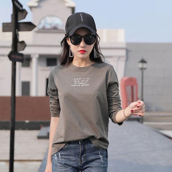 women's t-shirt cotton long sleeve autumn 2021 korean loose letter versatile spring and bottom shirt wear, White
women's t-shirt cotton long sleeve autumn 2021 korean loose letter versatile spring and bottom shirt wear, White